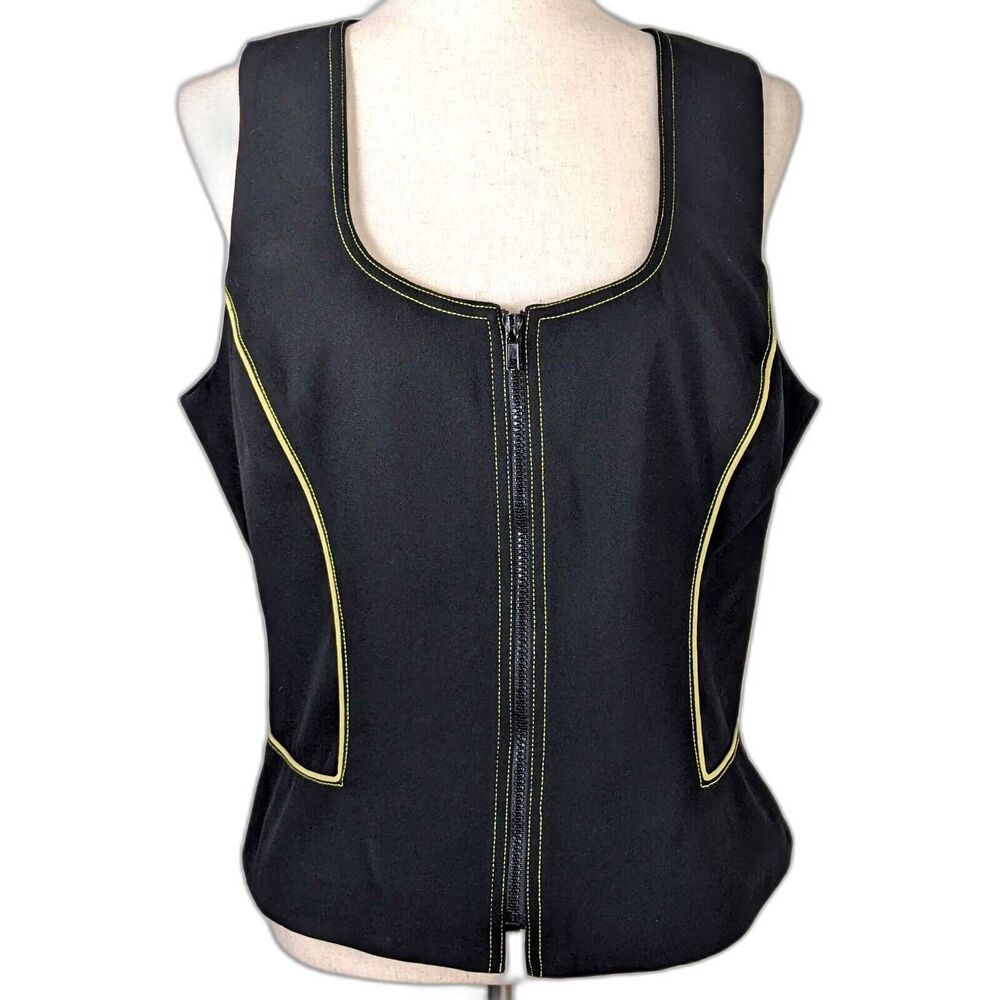 Vintage Nina K Women's 12 Black Poly Crepe Y2K Full Zip Vest